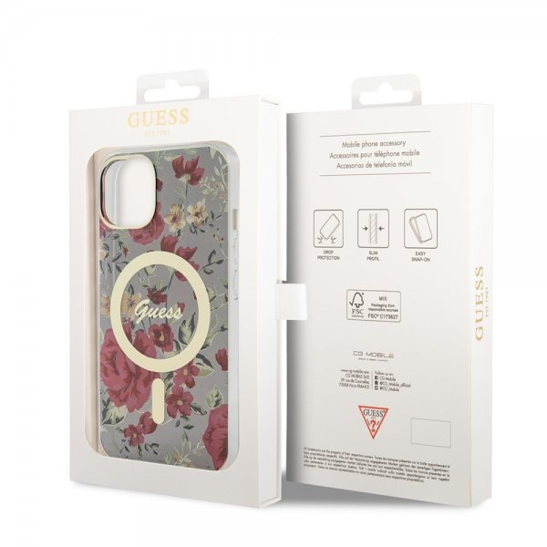 Guess iPhone 14 Skal Flower MagSafe Kaki