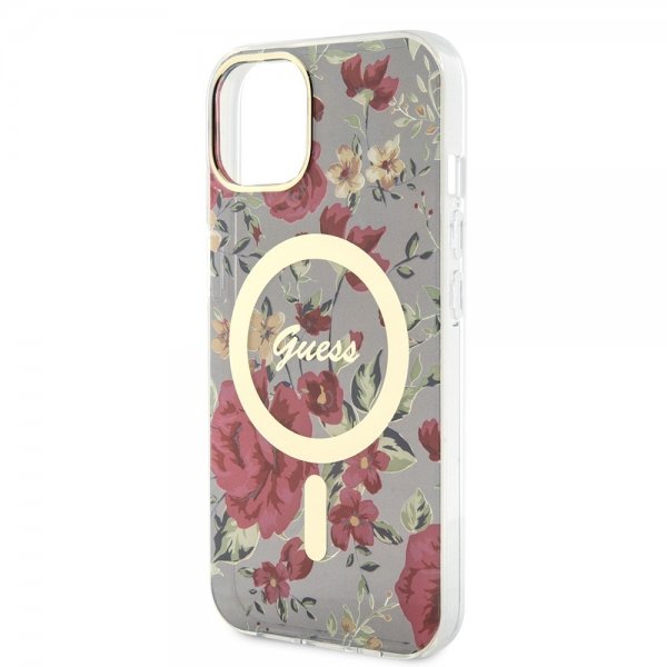 Guess iPhone 14 Skal Flower MagSafe Kaki