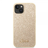 Guess iPhone 14 Skal Glitter Flakes Metal Logo Guld