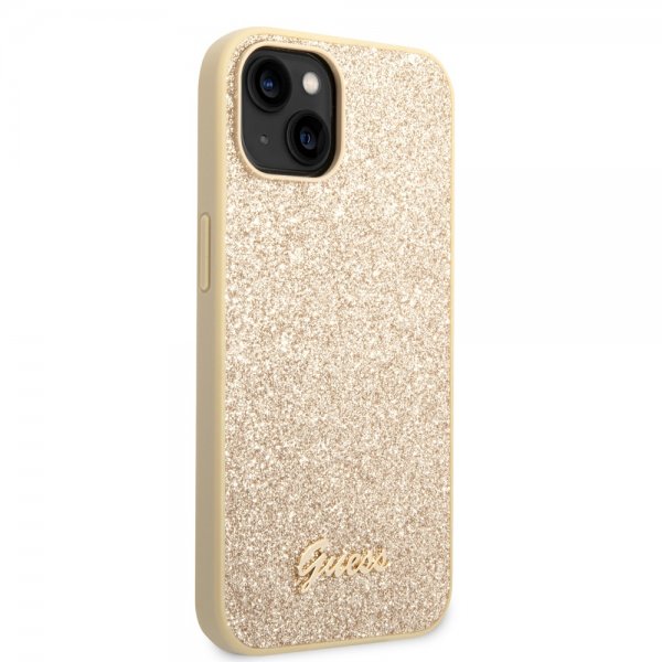 Guess iPhone 14 Skal Glitter Flakes Metal Logo Guld