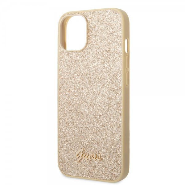 Guess iPhone 14 Skal Glitter Flakes Metal Logo Guld