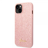 Guess iPhone 14 Skal Glitter Flakes Metal Logo Rosa