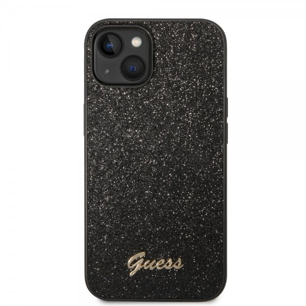Guess iPhone 14 Skal Glitter Flakes Metal Logo Svart
