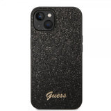 Guess iPhone 14 Skal Glitter Flakes Metal Logo Svart