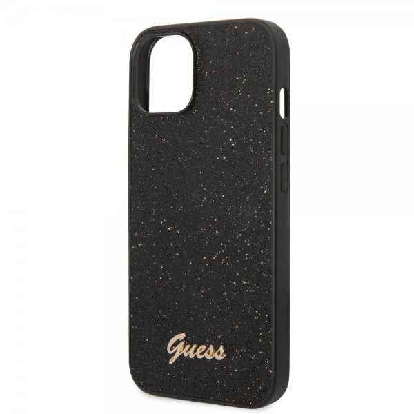 Guess iPhone 14 Skal Glitter Flakes Metal Logo Svart