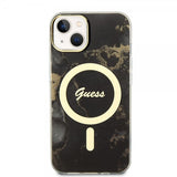 Guess iPhone 14 Skal Golden Marble MagSafe Svart