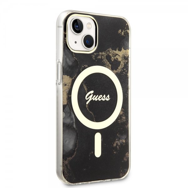 Guess iPhone 14 Skal Golden Marble MagSafe Svart