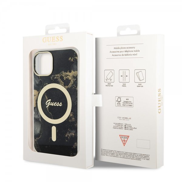 Guess iPhone 14 Skal Golden Marble MagSafe Svart