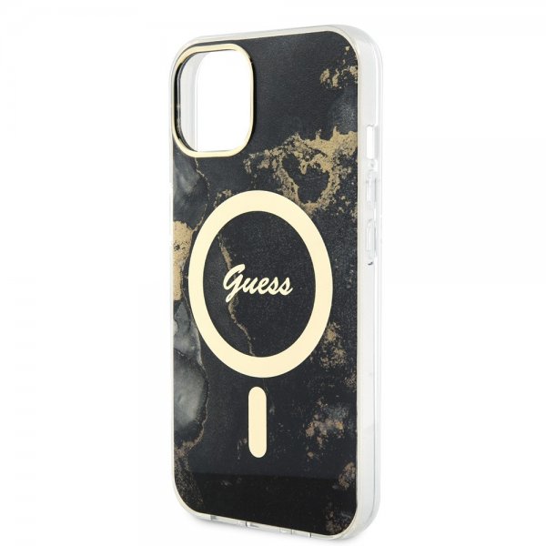 Guess iPhone 14 Skal Golden Marble MagSafe Svart