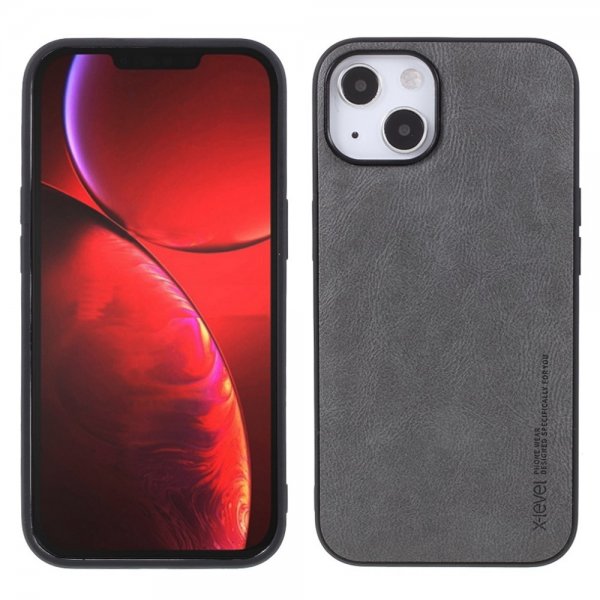 X-Level iPhone 14 Skal Lädertextur Grå