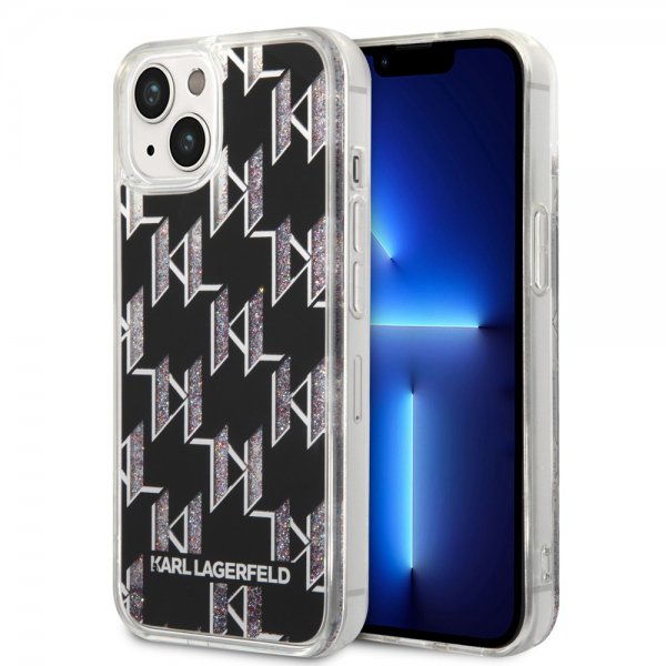 Karl Lagerfeld iPhone 14 Skal Liquid Glitter Monogram Svart