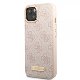 Guess iPhone 14 Skal Metal Plate Logo MagSafe Rosa