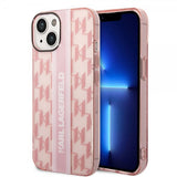 Karl Lagerfeld iPhone 14 Skal Monogram Vertical Stripe Rosa