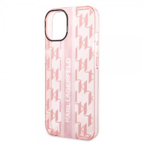 Karl Lagerfeld iPhone 14 Skal Monogram Vertical Stripe Rosa