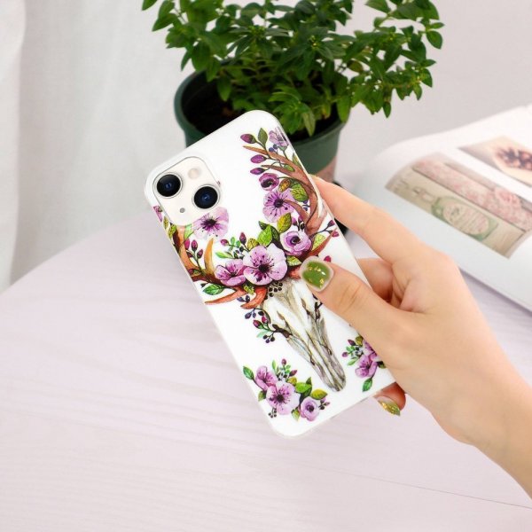 iPhone 14 Skal Motiv Blommor och Hjort