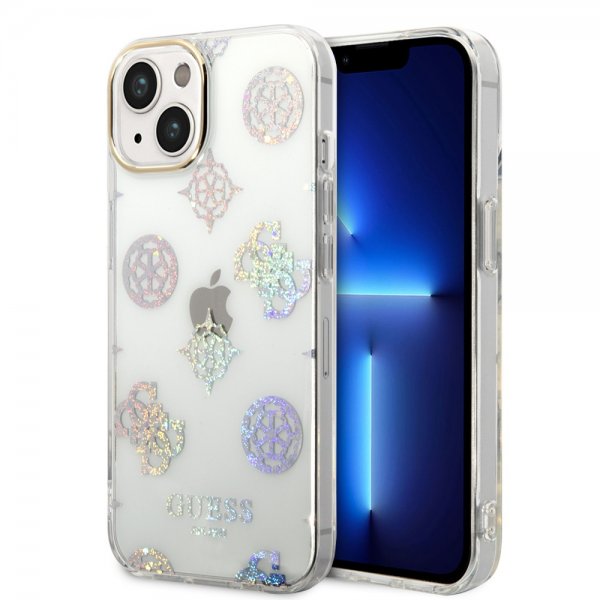 Guess iPhone 14 Skal Peony Glitter Vit