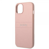 Guess iPhone 14 Skal Saffiano Metal Logo Stripes Rosa