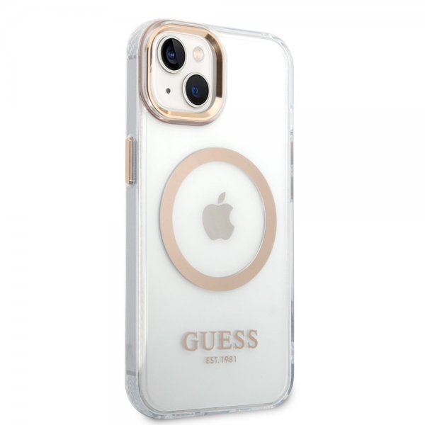 Guess iPhone 14 Skal Transparent MagSafe Guld Transparent