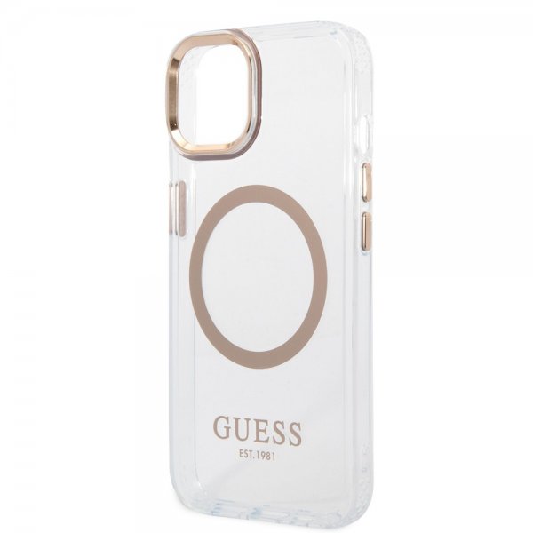 Guess iPhone 14 Skal Transparent MagSafe Guld Transparent