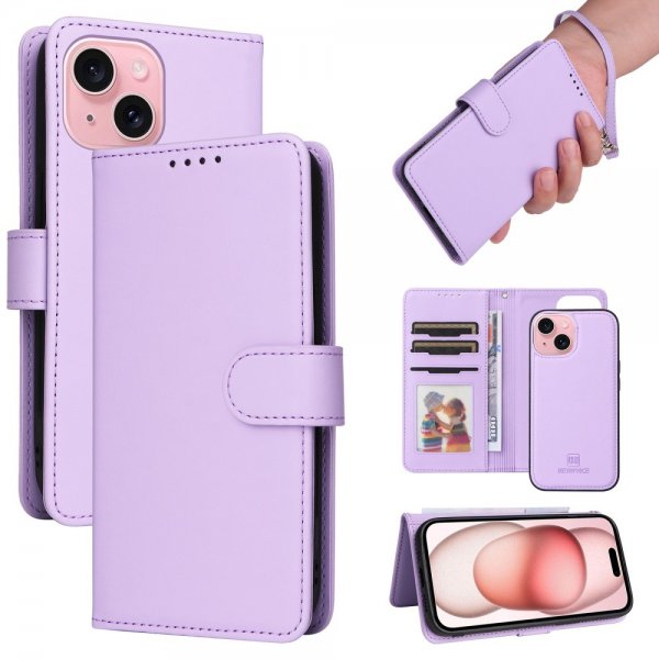 Betopnice iPhone 15 Fodral med Löstagbart Skal 005 Lila