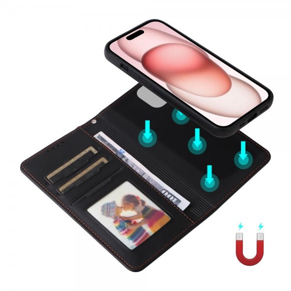 Betopnice iPhone 15 Fodral med Löstagbart Skal 005 Svart