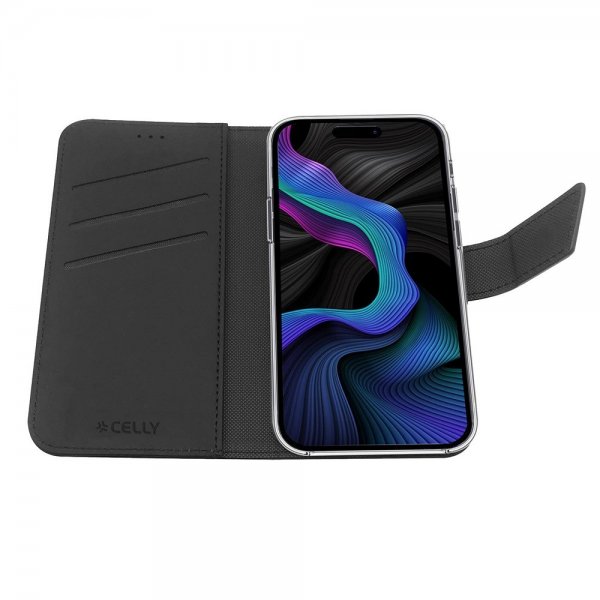 Celly iPhone 15 Fodral Wally Wallet Case Svart