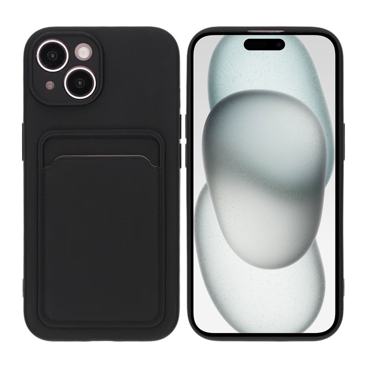 iPhone 15 Skal Silikon Kortfack Svart