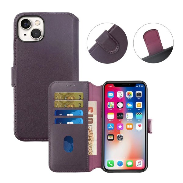 Rvelon iPhone 15 Fodral Äkta Läder Lila