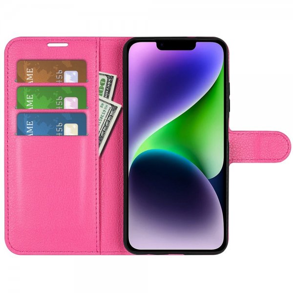 iPhone 15 Plus Fodral Litchi Magenta
