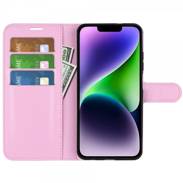 iPhone 15 Plus Fodral Litchi Rosa