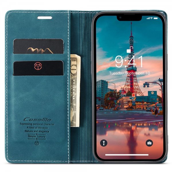 CaseMe iPhone 15 Plus Fodral Retro Flip Petrol