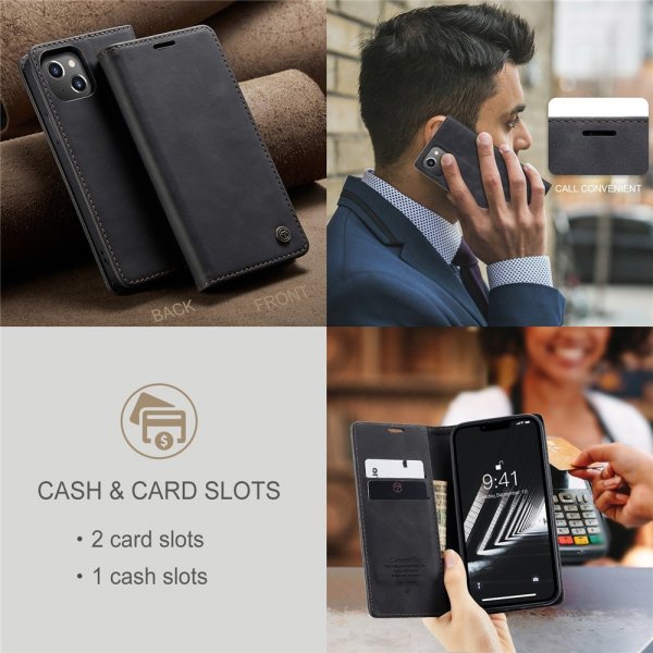 CaseMe iPhone 15 Plus Fodral Retro Flip Svart