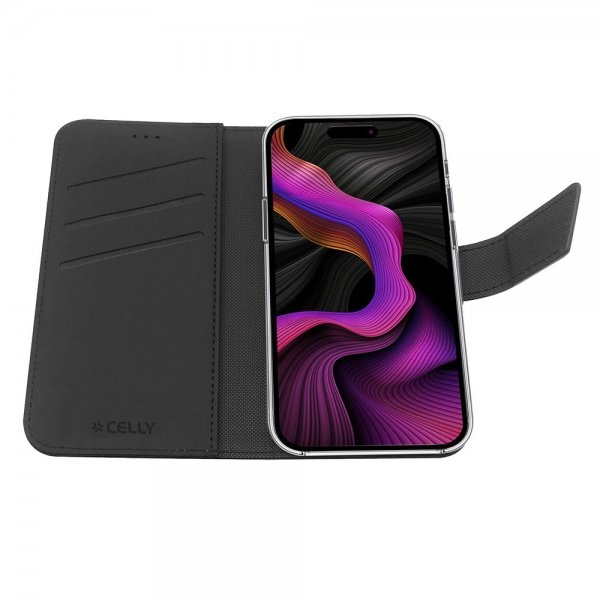 Celly iPhone 15 Plus Fodral Wally Wallet Case Svart