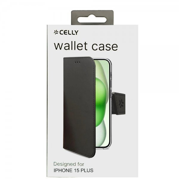 Celly iPhone 15 Plus Fodral Wally Wallet Case Svart