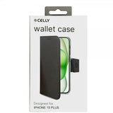 Celly iPhone 15 Plus Fodral Wally Wallet Case Svart