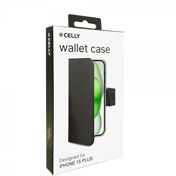 Celly iPhone 15 Plus Fodral Wally Wallet Case Svart