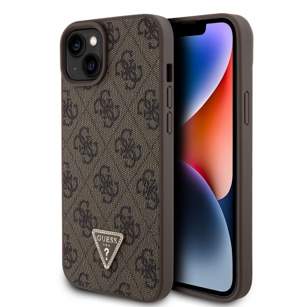 Guess iPhone 15 Plus Skal 4G Metal Triangle Strass Brun