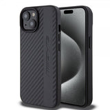 Mercedes Benz iPhone 15 Plus Skal Carbon Effect Leather Stripe AMG Svart