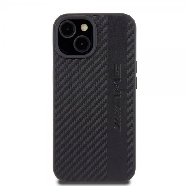 Mercedes Benz iPhone 15 Plus Skal Carbon Effect Leather Stripe AMG Svart