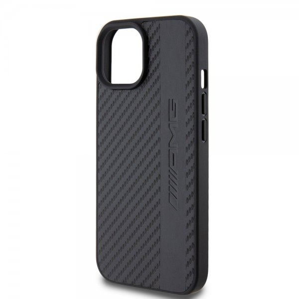 Mercedes Benz iPhone 15 Plus Skal Carbon Effect Leather Stripe AMG Svart