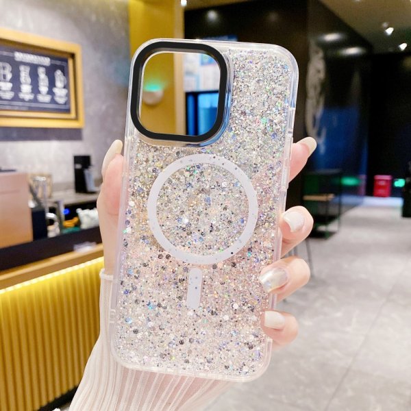 iPhone 15 Plus Skal Glitter MagSafe Vit