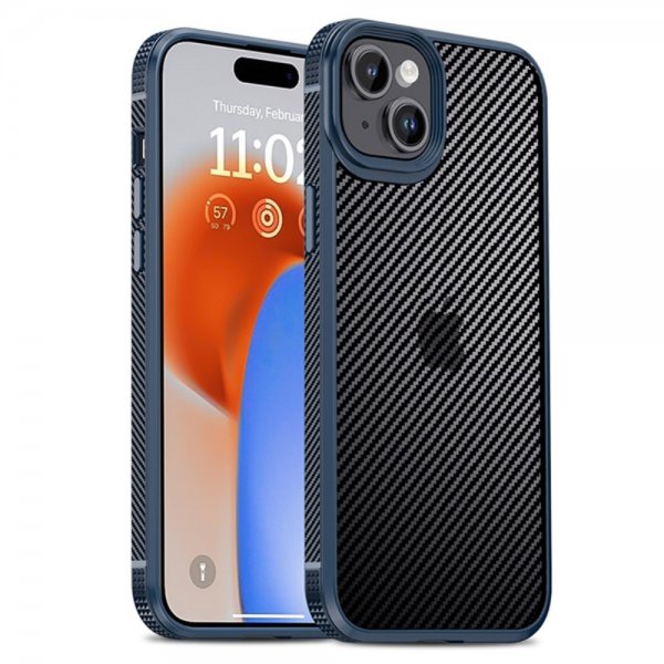 Ipaky iPhone 15 Plus Skal Kolfibermönster Blå