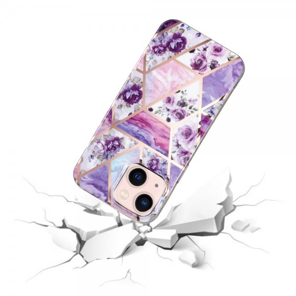 iPhone 15 Plus Skal Marmormönster Blommor Lila