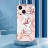 iPhone 15 Plus Skal Marmormönster Blommor Rosa