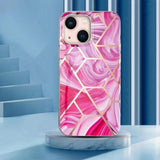 iPhone 15 Plus Skal Marmormönster Rosa Röd