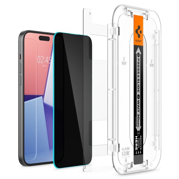 Spigen iPhone 15 Plus Skärmskydd GLAS.tR EZ Fit Privacy 2-pack