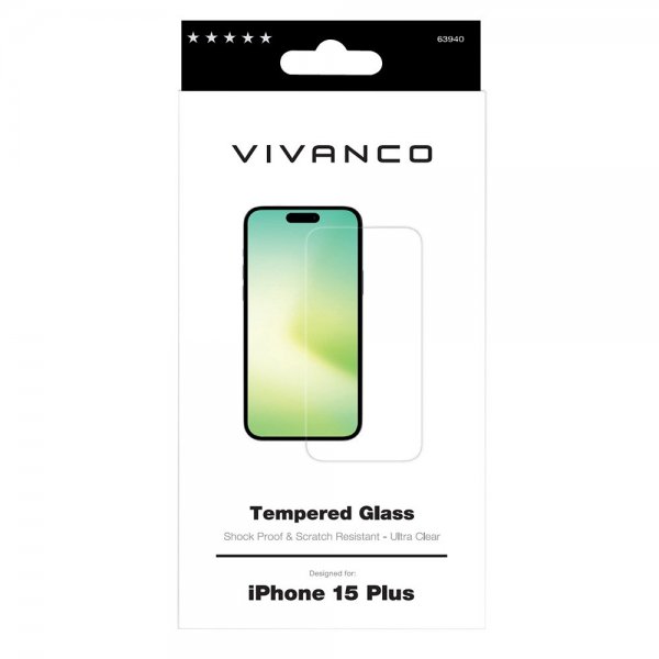 Vivanco iPhone 15 Plus Skärmskydd Härdat Glas