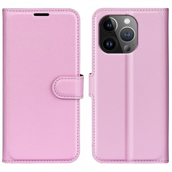 iPhone 15 Pro Fodral Litchi Rosa