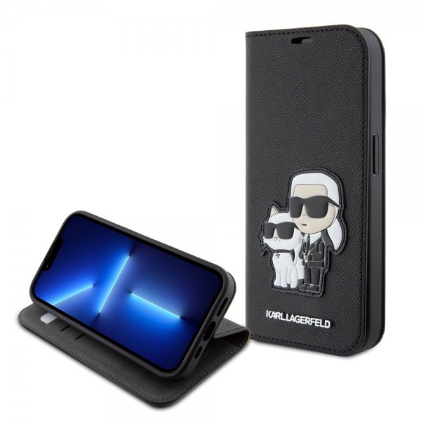 Karl Lagerfeld iPhone 15 Pro Fodral NFT Karl & Choupette Patch Saffiano Svart