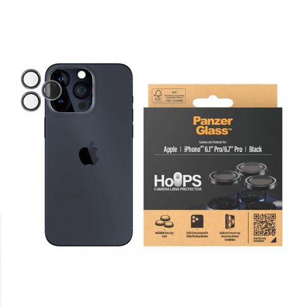 PanzerGlass iPhone 15 Pro/iPhone 15 Pro Max Kameraskydd Hoops Svart